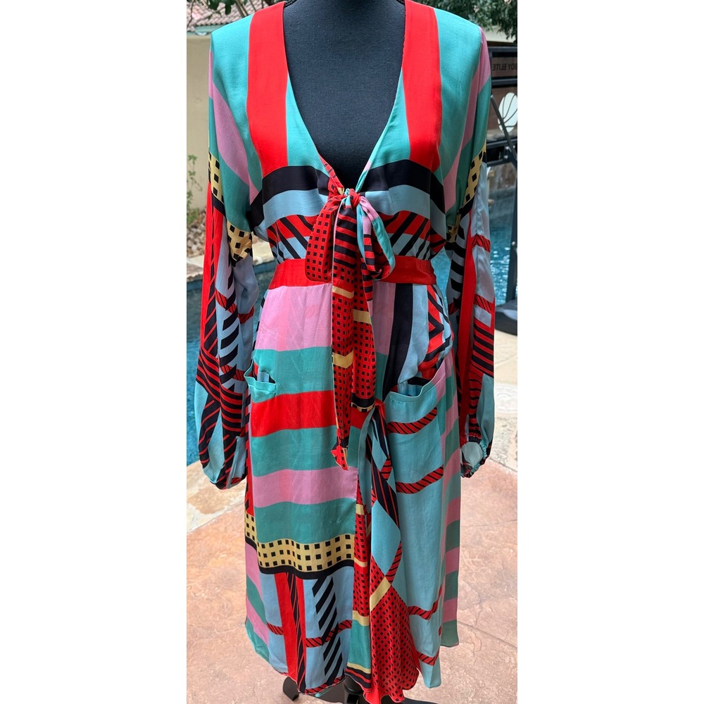 Falguni Shane Peacock Bemberg Blend‎ Geometric Tie Front Dress Small
